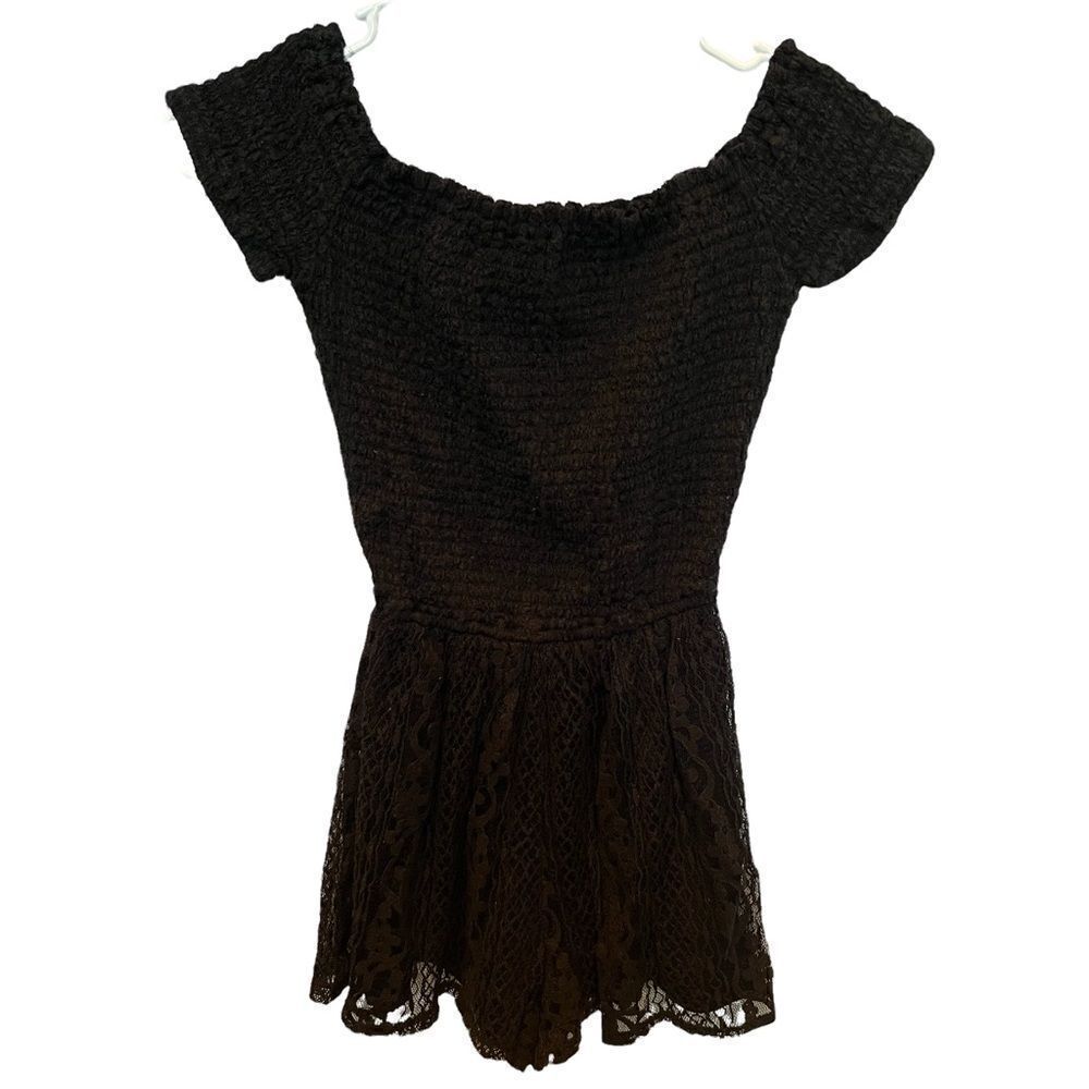 Hollister black romper XS stretchy top lace over shorts off shoulder